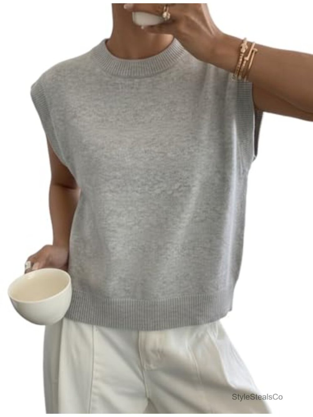 Womens Loose Cap Sleeve Pullover Sweater Mock Neck Knitted Tops